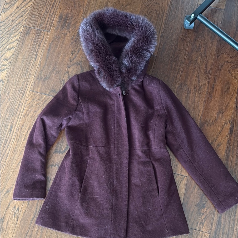 SACHI Purple Trench Coat with Fur Trim